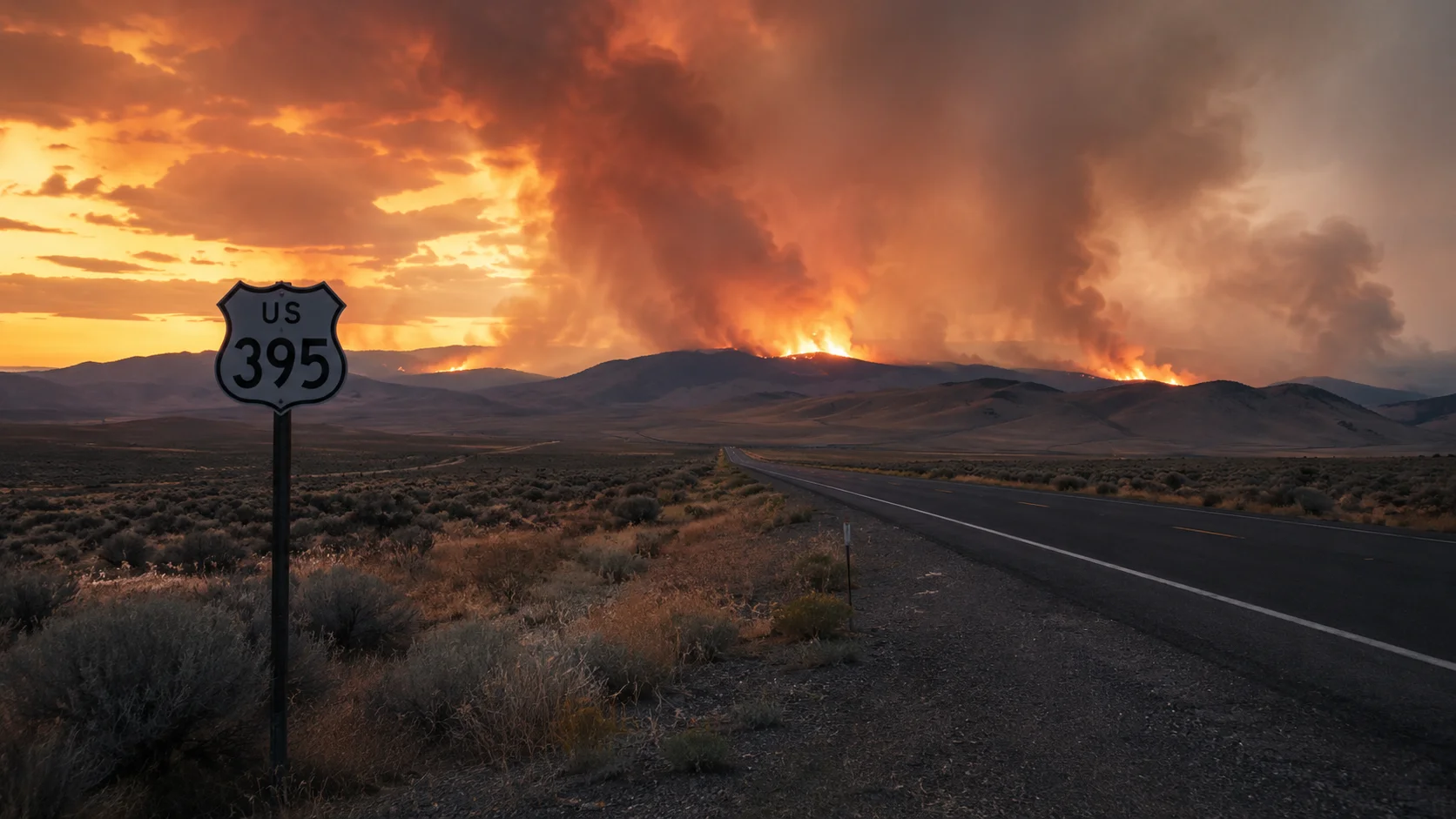Breaking news graphic for the Bug Fire wildfire evacuations near Reno, Nevada