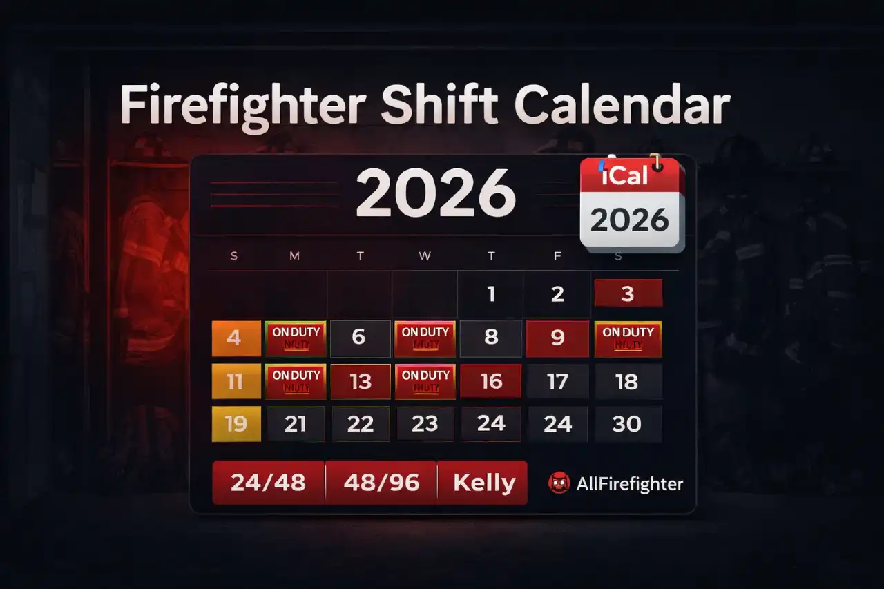 Firefighter Shift Calendar 2026: Month View + iCal (.ics) Export (24/48, 48/96, Kelly)
