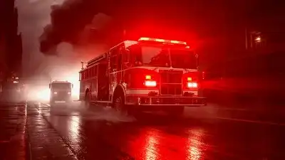 Firefighters in gear stand near a fire truck, discussing concerns amid rising apparatus costs.