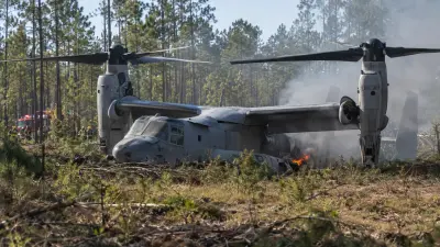 Bladen County Military Aircraft Fire: MV-22B Osprey Burns After Hard Landing in North Carolina
