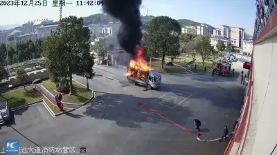 Emergency Response: Burning Truck Racing to Fire Station